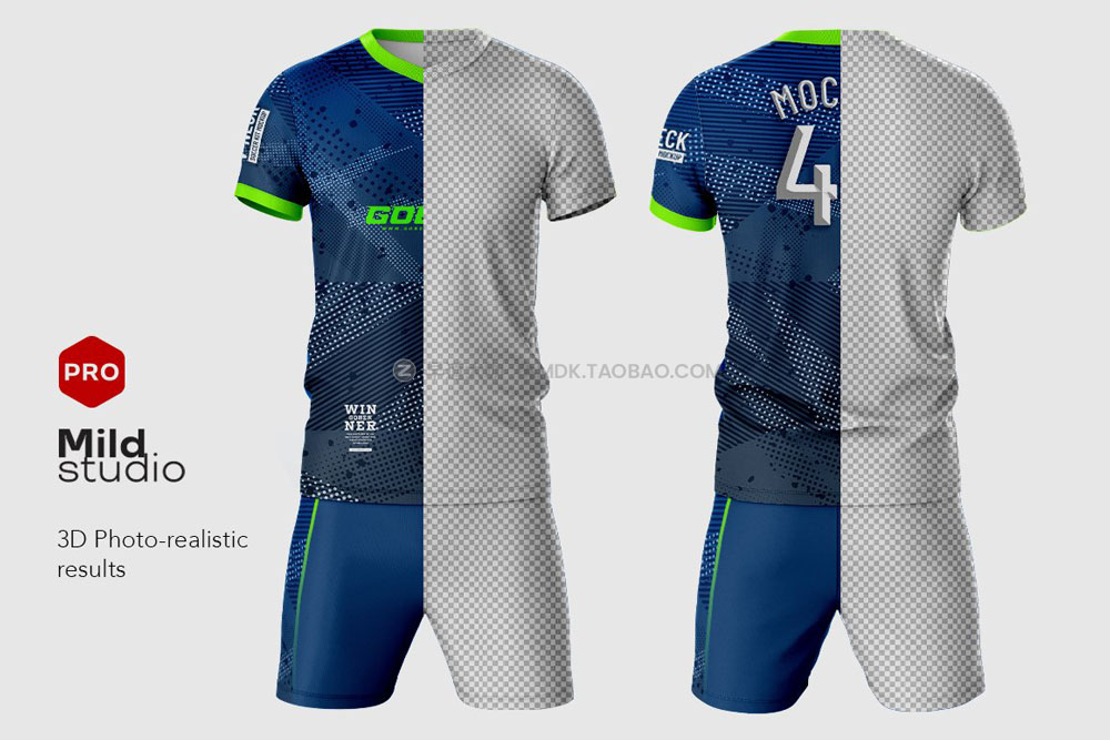 逼真V领足球队服球衣印花图案设计展示ps智能贴图样机模板 V Neck Soccer kit Mockup_img_2