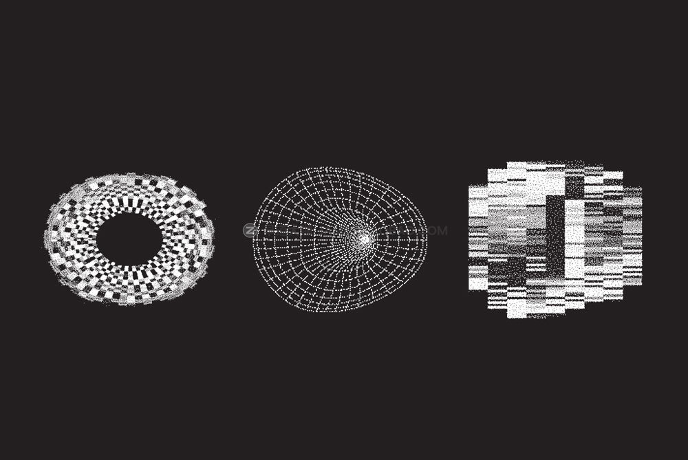 复古黑白半调抽象艺术蒸汽波点噪点肌理颗粒酸性图形设计素材 Bitmap Vector Shapes Part 1_img_2