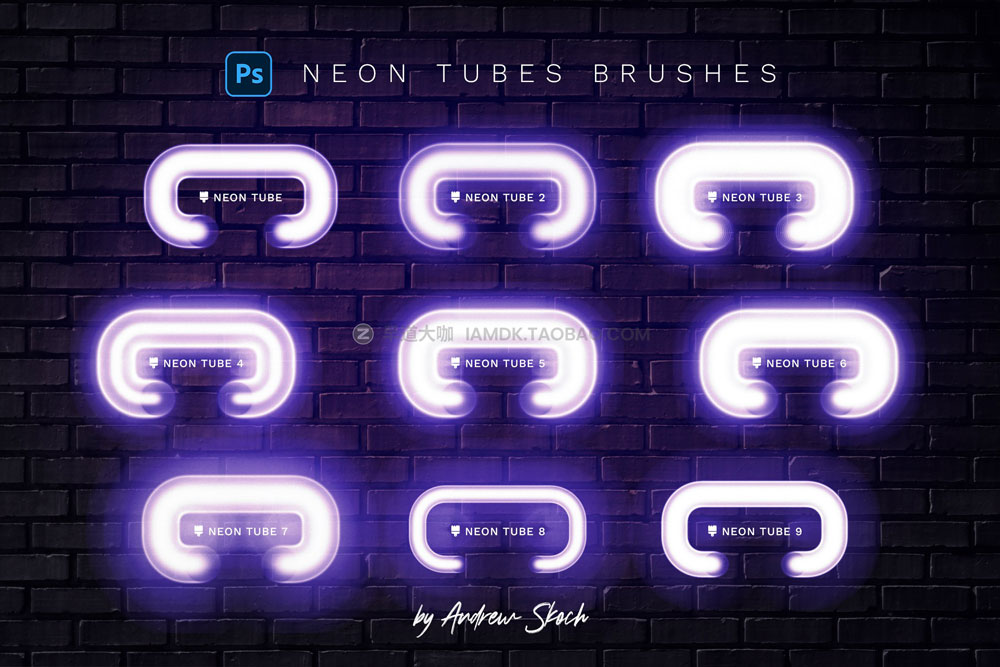 潮流Neon霓虹灯发光字海报标题特效ps笔刷样式插件设计素材 Glowing Neon Photoshop Brushes_img_2