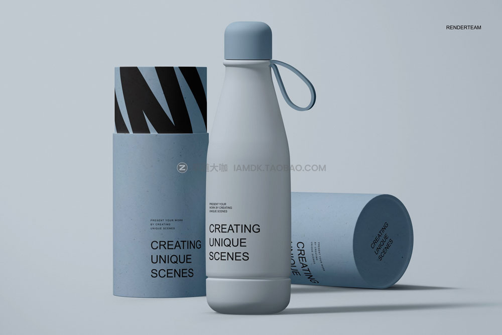 7款时尚不锈钢水杯包装纸管设计展示贴图psd样机模板 Tube and Bottle Mockup Set_img_2