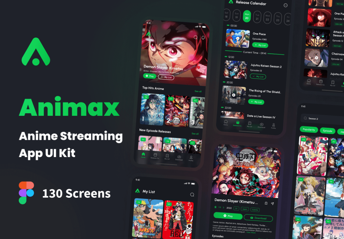 超酷屏动漫流媒体在线影视电影app界面设计明暗UI套件模板 Animax - Anime Streaming App UI Kit_img_3