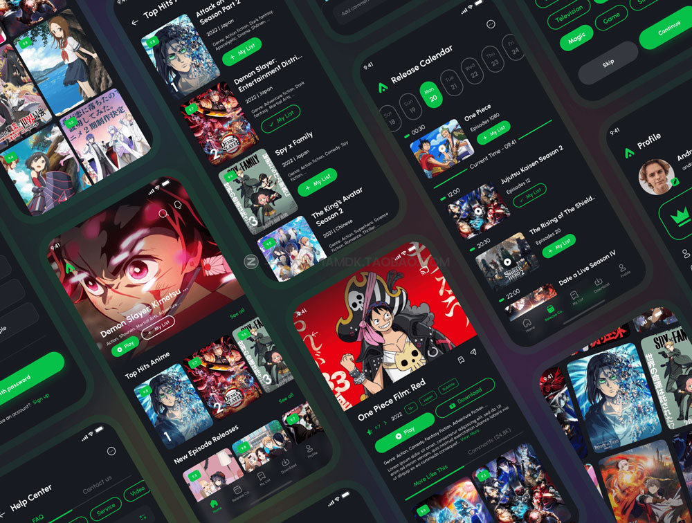 超酷屏动漫流媒体在线影视电影app界面设计明暗UI套件模板 Animax - Anime Streaming App UI Kit_img_2