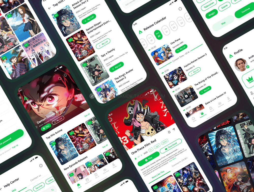 超酷屏动漫流媒体在线影视电影app界面设计明暗UI套件模板 Animax - Anime Streaming App UI Kit_img_2