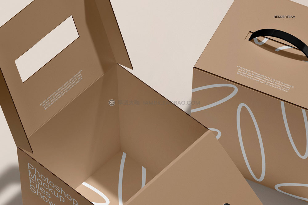 时尚牛皮纸正方形产品包装纸盒设计作品贴图ps样机模板 Paper Box Mockup Set_img_2