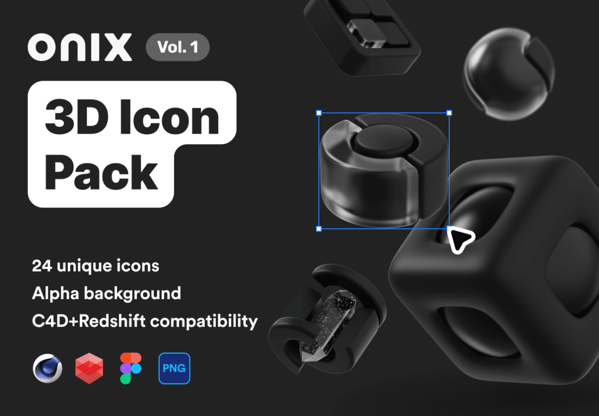 黑色科幻未来元宇宙3D立体抽象几何icon图标png免抠图片素材  Onix vol. 1 – 3D Icon Pack_img_3