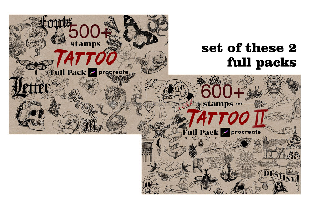 1100多款复古希腊埃及装饰图案昆虫雕像iPad Procreate笔刷设计素材 Unlimited Tattoo Full Pack Stamp Art_img_2