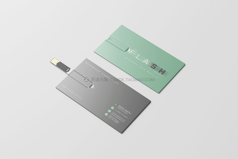 15款横向USB优盘存储器名片卡片设计展示贴图psd样机模板 USB Flash Drive Business Card Mockup_img_2