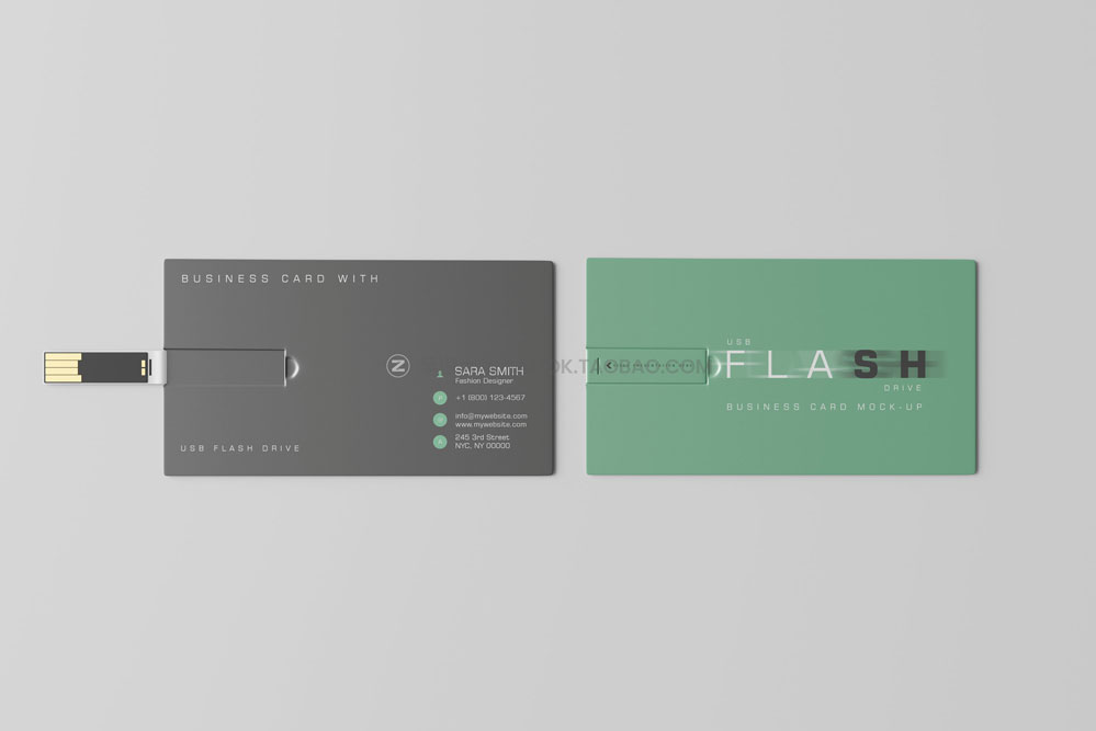 15款横向USB优盘存储器名片卡片设计展示贴图psd样机模板 USB Flash Drive Business Card Mockup_img_2