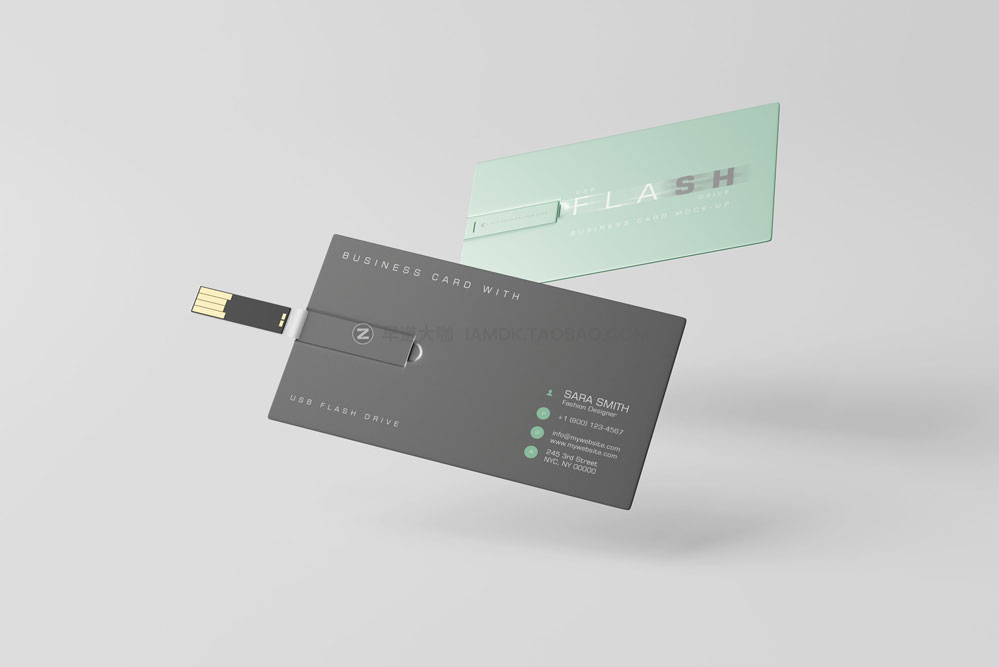 15款横向USB优盘存储器名片卡片设计展示贴图psd样机模板 USB Flash Drive Business Card Mockup_img_2