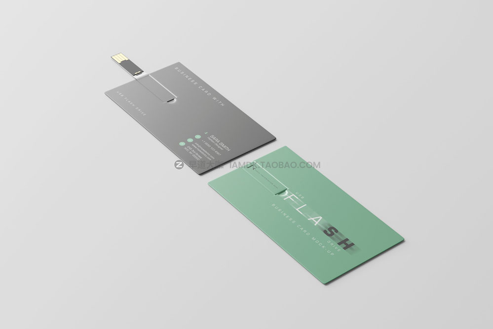 15款横向USB优盘存储器名片卡片设计展示贴图psd样机模板 USB Flash Drive Business Card Mockup_img_2