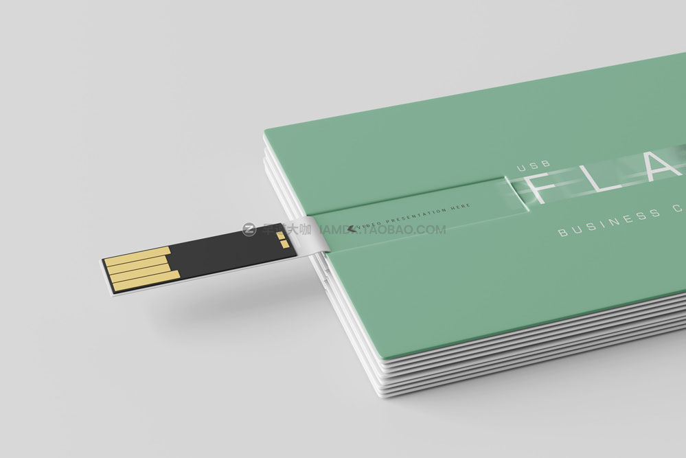 15款横向USB优盘存储器名片卡片设计展示贴图psd样机模板 USB Flash Drive Business Card Mockup_img_2