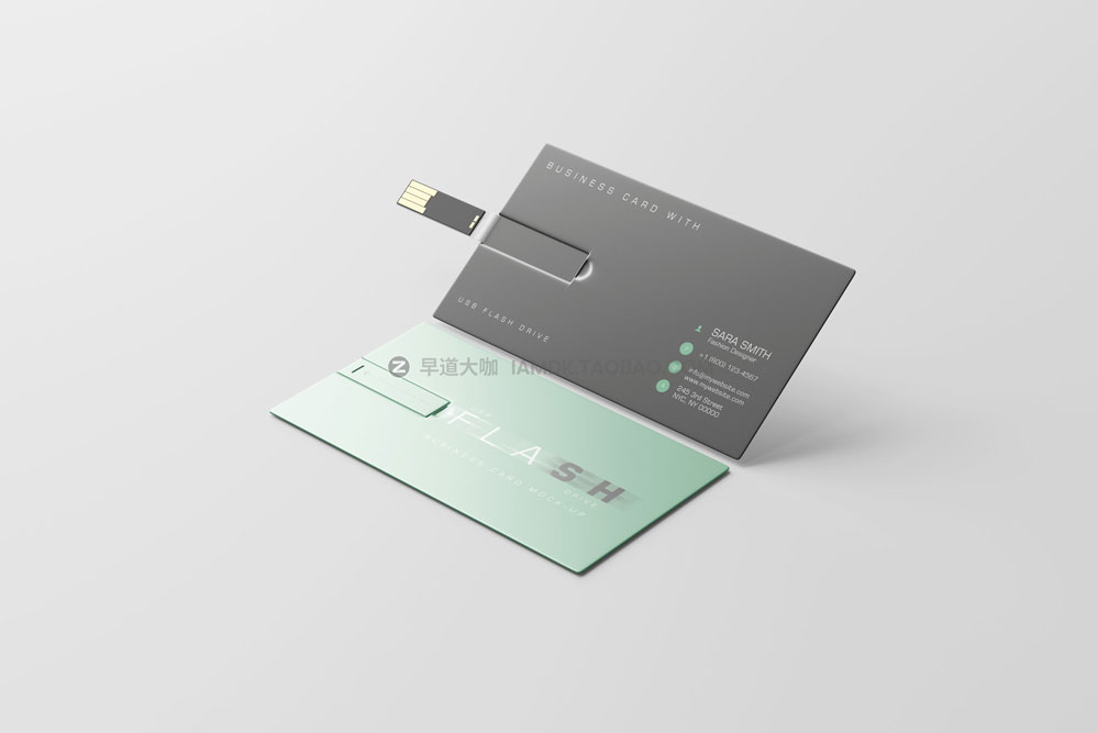 15款横向USB优盘存储器名片卡片设计展示贴图psd样机模板 USB Flash Drive Business Card Mockup_img_2