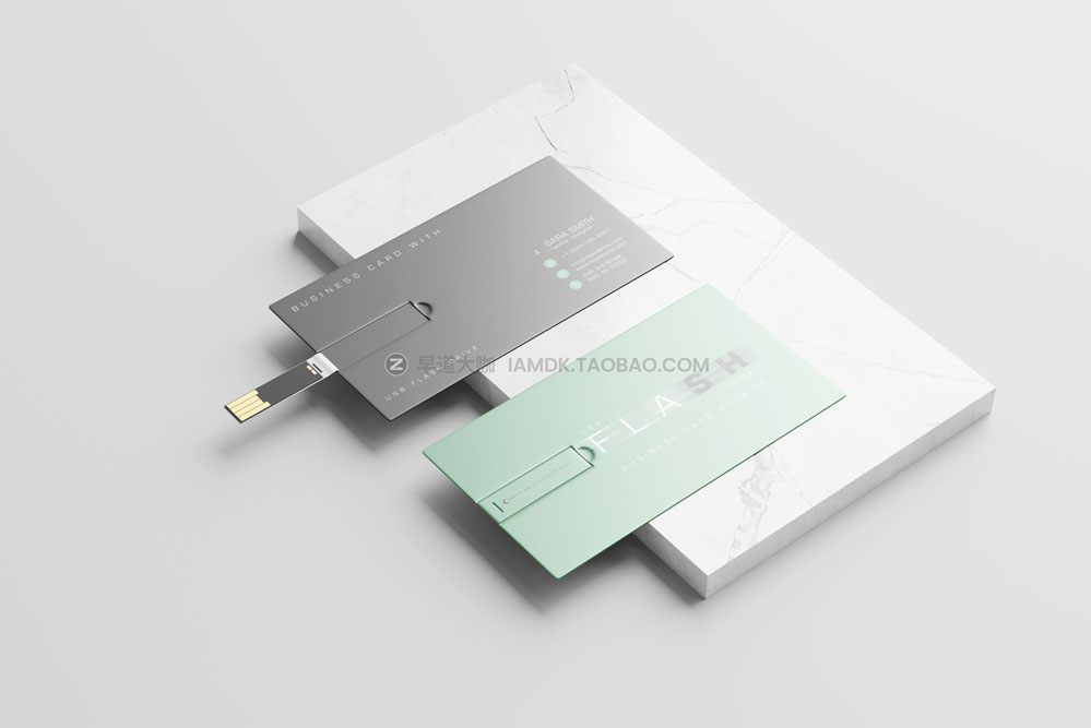 15款横向USB优盘存储器名片卡片设计展示贴图psd样机模板 USB Flash Drive Business Card Mockup_img_2