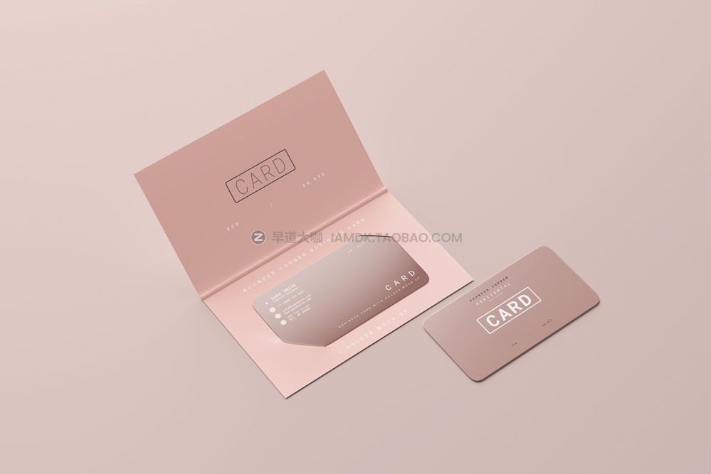 双折带卡套圆角礼品会员卡名片设计展示贴图psd样机模板素材 Business Card with Holder Mockups_img_2