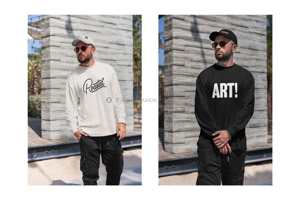 时尚男士棒球衫帽子印花图案设计展示贴图psd样机模板 Sweatshirt & Cap MockUps_img_2