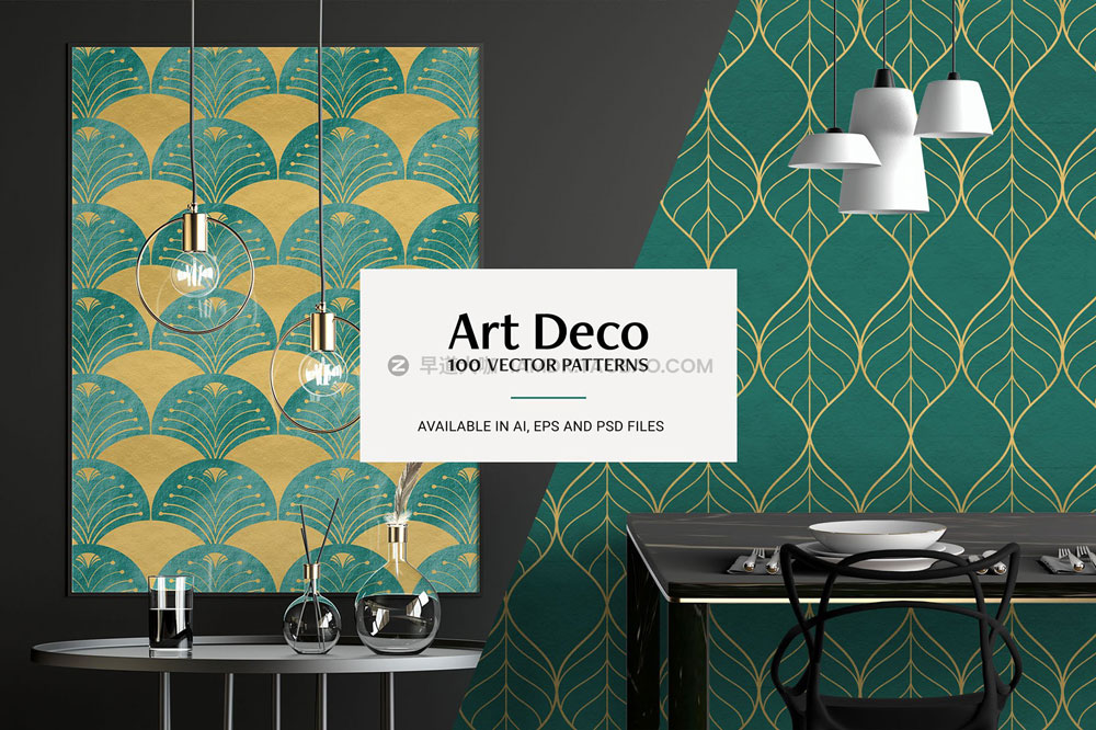 100款Art Deco工业几何奢华艺术装饰边框图案纹理底纹ai设计素材 100 Art Deco Patterns_img_2