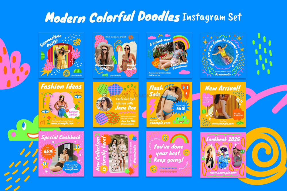 现代时尚多彩涂鸦风品牌公众号推文推广设计ins风海报模板 Modern Colorful Doodles Instagram_img_2