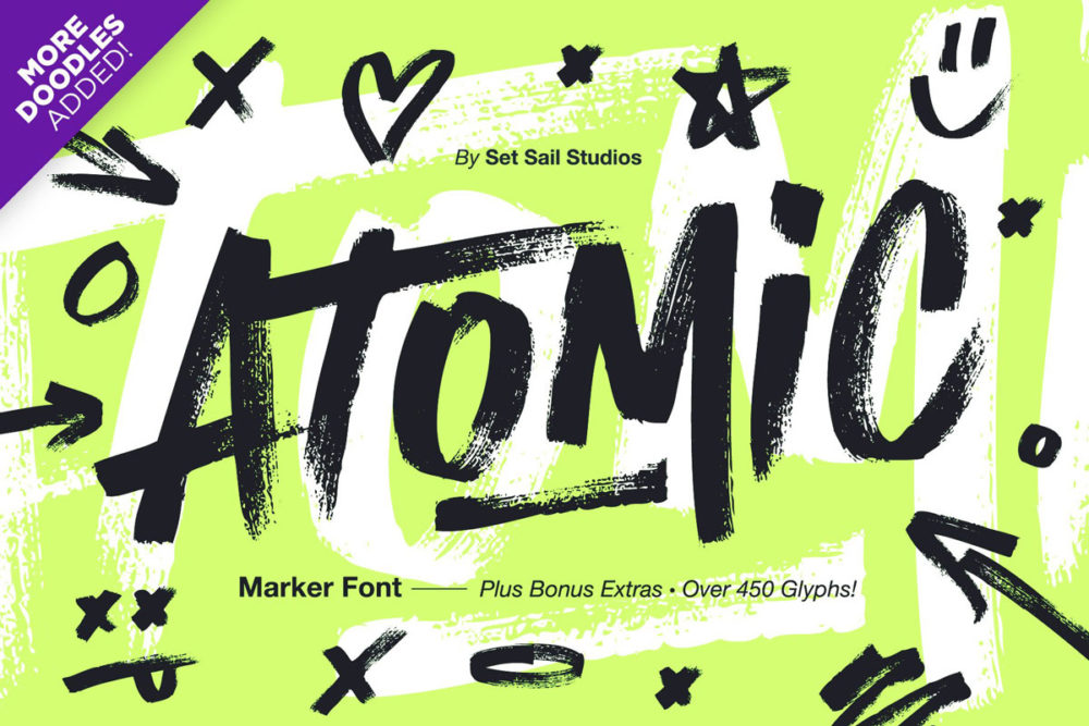 潮流街头嘻哈说唱涂鸦马克笔手写毛笔超酷PSAI英文字体安装包 Atomic Marker Font Family_img_2