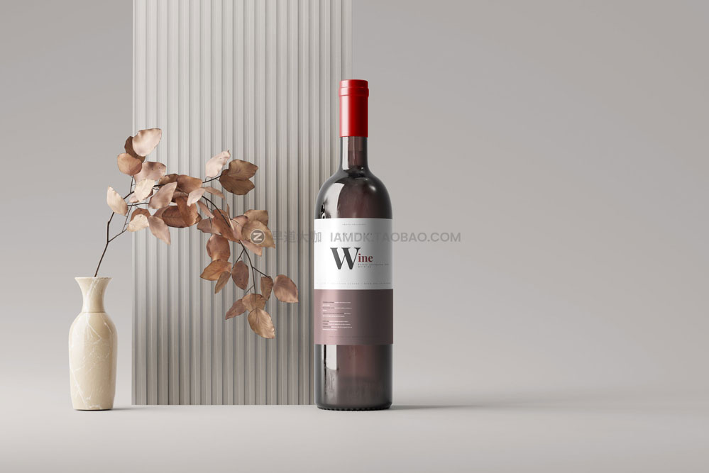 10款时尚琥珀色红酒玻璃瓶贴纸设计展示贴图样机psd模板 Wine Bottle Mockup_img_2