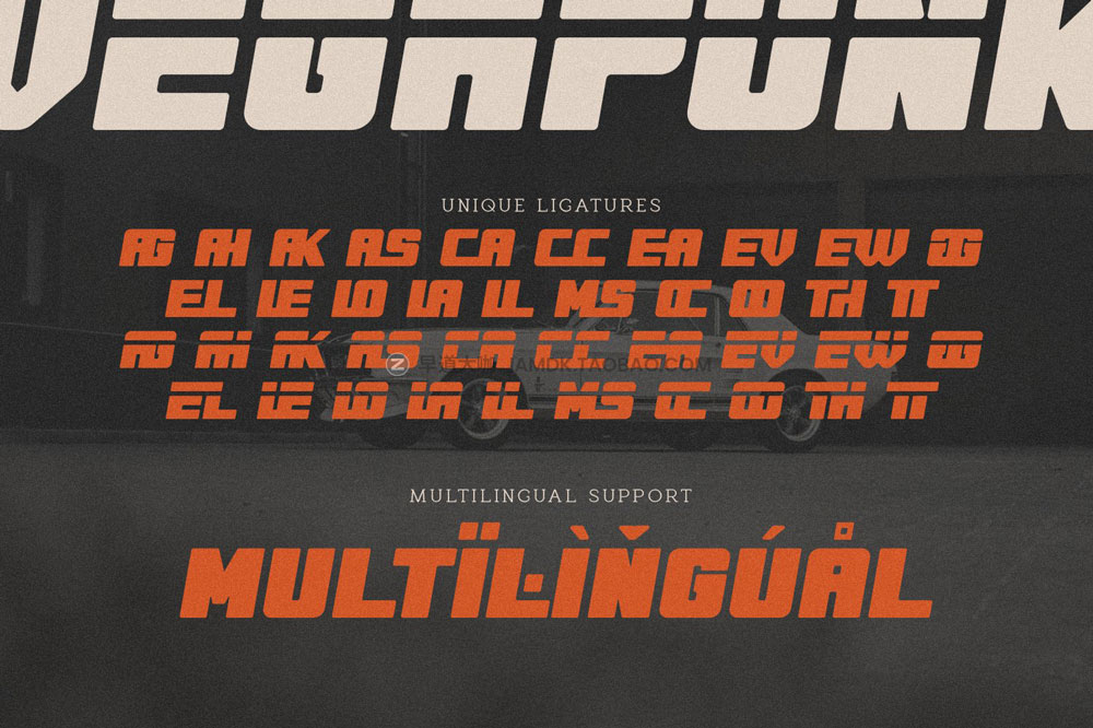 现代复古倾斜运动速度体育主题标题logo设计粗体无衬线英文字体 Vegapunk Font Family_img_2