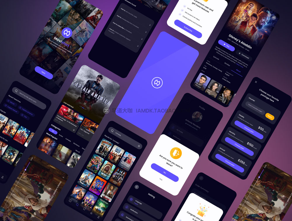 高级电影电视视频app应用程序界面设计ui套件设计素材包 Movie Streaming App_img_2