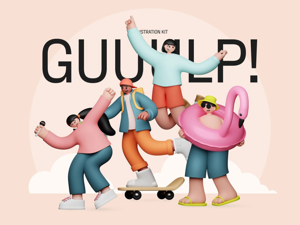 潮流创意趣味时尚3D卡通人物插图图标PNG免扣图片设计素材 Guuulp! Illustration Constructor_img_2