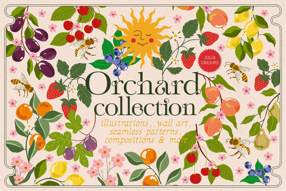 时尚优雅婚礼主题水果花卉树叶手绘矢量插画图形设计素材 Orchard Collection_img_2