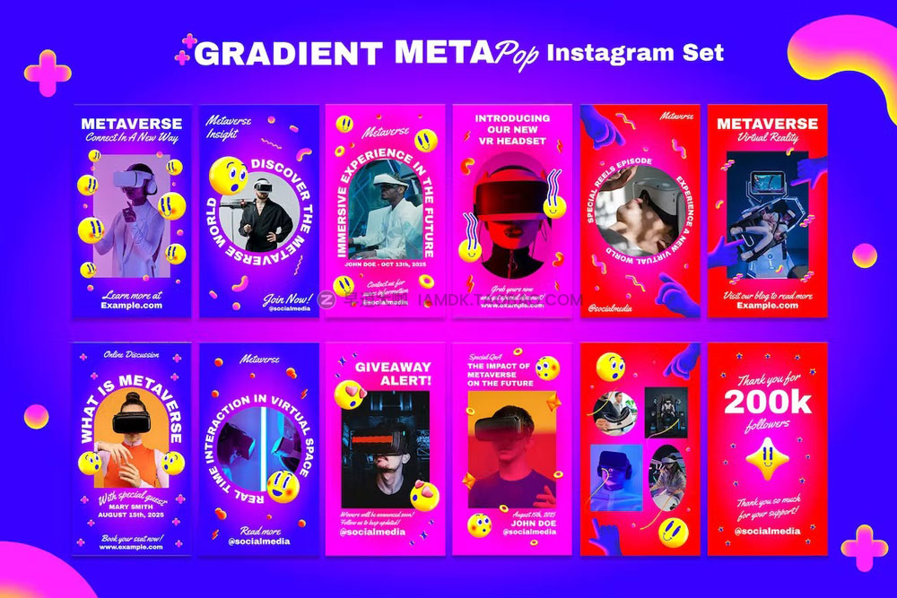 潮流渐变电子流行音乐ins公众号排版电商海报设计素材源文件 Gradient MetaPop Instagram Pack_img_2