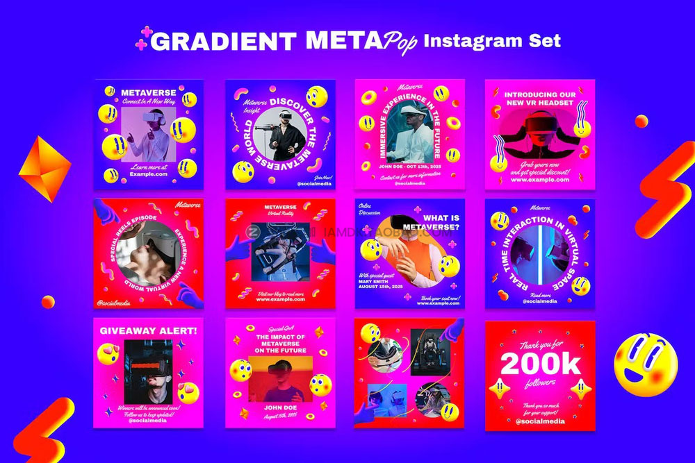 潮流渐变电子流行音乐ins公众号排版电商海报设计素材源文件 Gradient MetaPop Instagram Pack_img_2