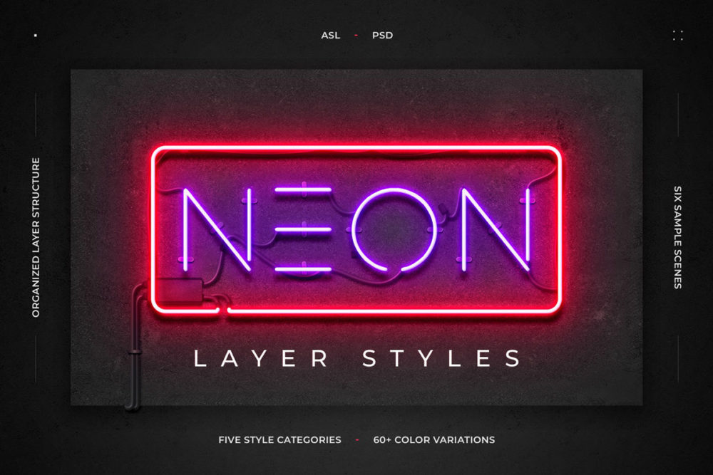 70多款未来霓虹赛博朋克风logo文本样式ps设计素材 Neon Layer Styles_img_2