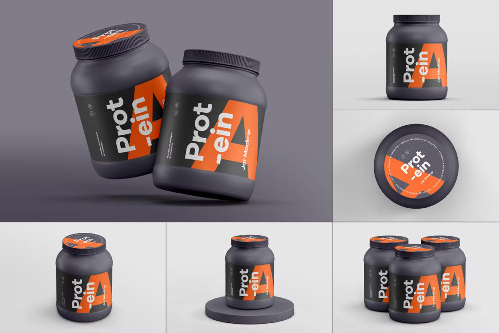 高级食品包装罐标签贴纸展示贴图样机模板素材 Protein Jar Mockup_img_2