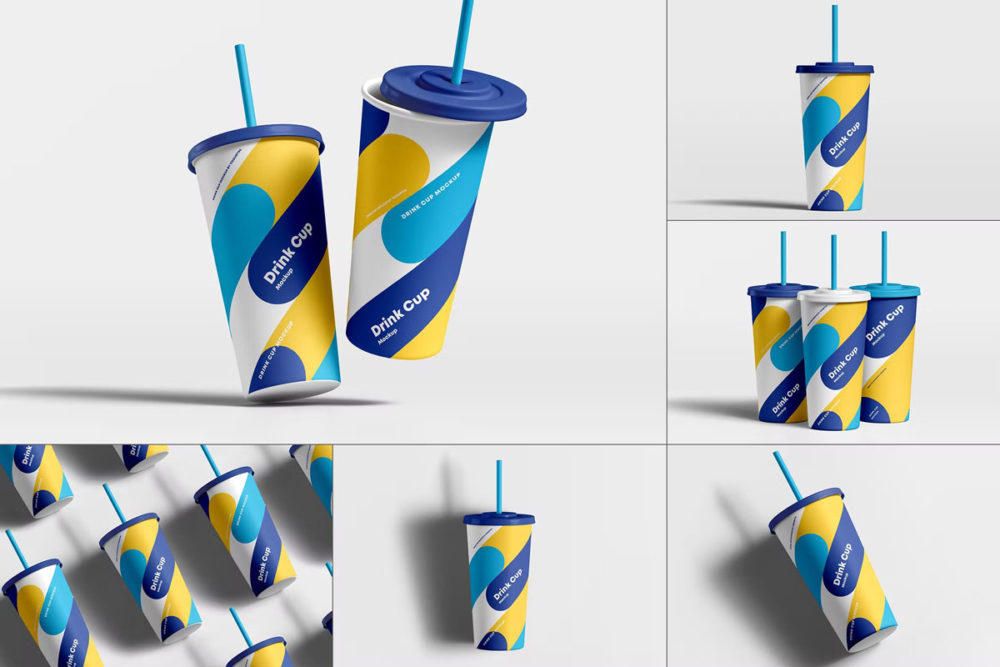 8款逼真一次性外卖吸管纸杯设计展示贴图psd样机模板 Drink Cup Mock-up_img_2