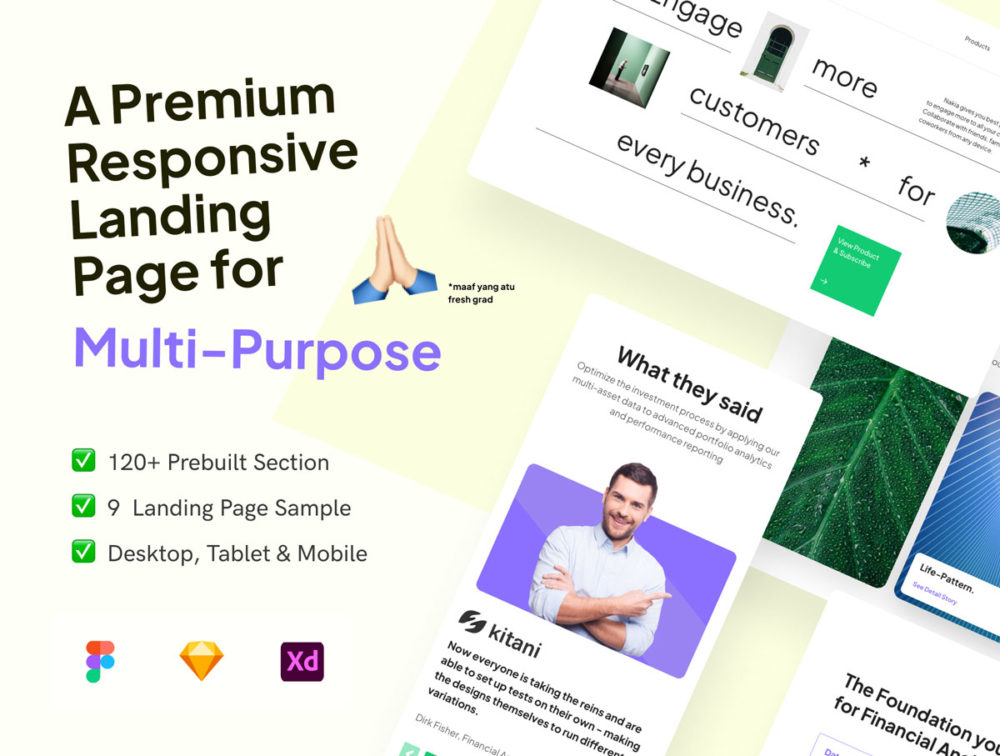 120多个时尚高品质移动应用程序app登陆界面设计ui套件素材 Nakia - Responsive Landing Page for Multi Purpose_img_2