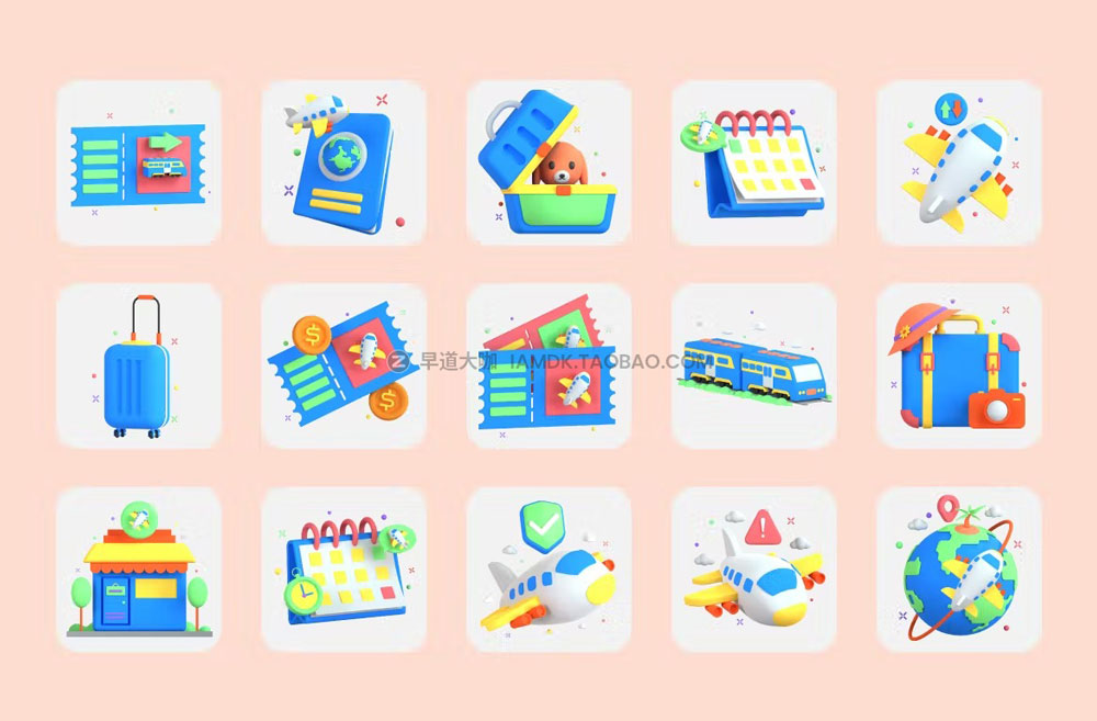 30款旅行度假主题3d立体图标设计素材 30 3D Icons Illustration Travel and Vacation_img_2