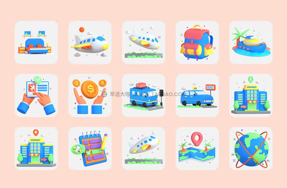 30款旅行度假主题3d立体图标设计素材 30 3D Icons Illustration Travel and Vacation_img_2