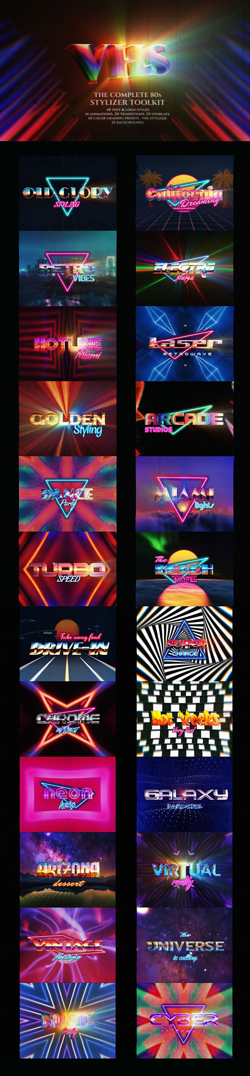 AE模板 80年代复古蒸汽波赛博朋克风预告片标题logo演示动画 The Complete 80s Stylizer Toolkit_img_2