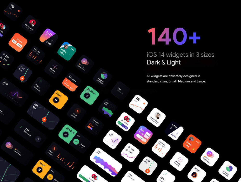 280个带有iOS 14小部件图形图标锻炼app设计ui套件素材包 Daility 2 UI Kit | 280+ Artboards (Sketch, Figma, Adobe XD)_img_2