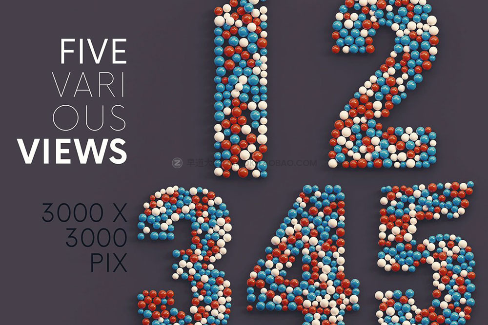 有趣3d创意立体圆球英文字母数字png免抠图设计素材 Lot of Balls - 3D Lettering_img_2