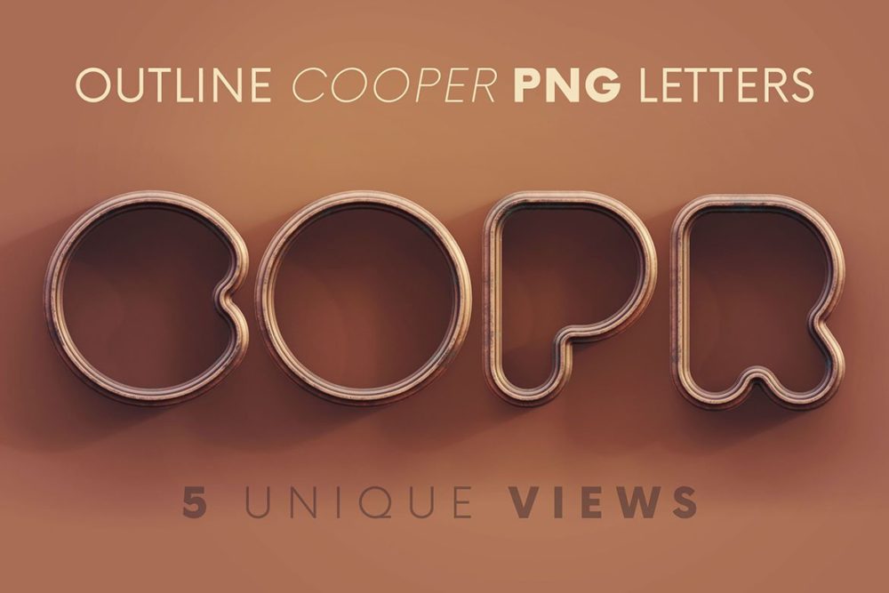 逼真3D工业生锈铜质创意英文字母数字PNG免抠背景图片设计素材 Outline Cooper - 3D Lettering_img_2