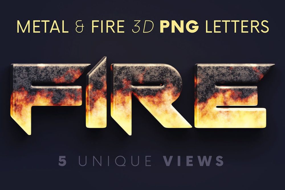 未来创意工业游戏火标题3D金属字母数字png免抠图设计素材 Metal & Fire - 3D Lettering_img_2