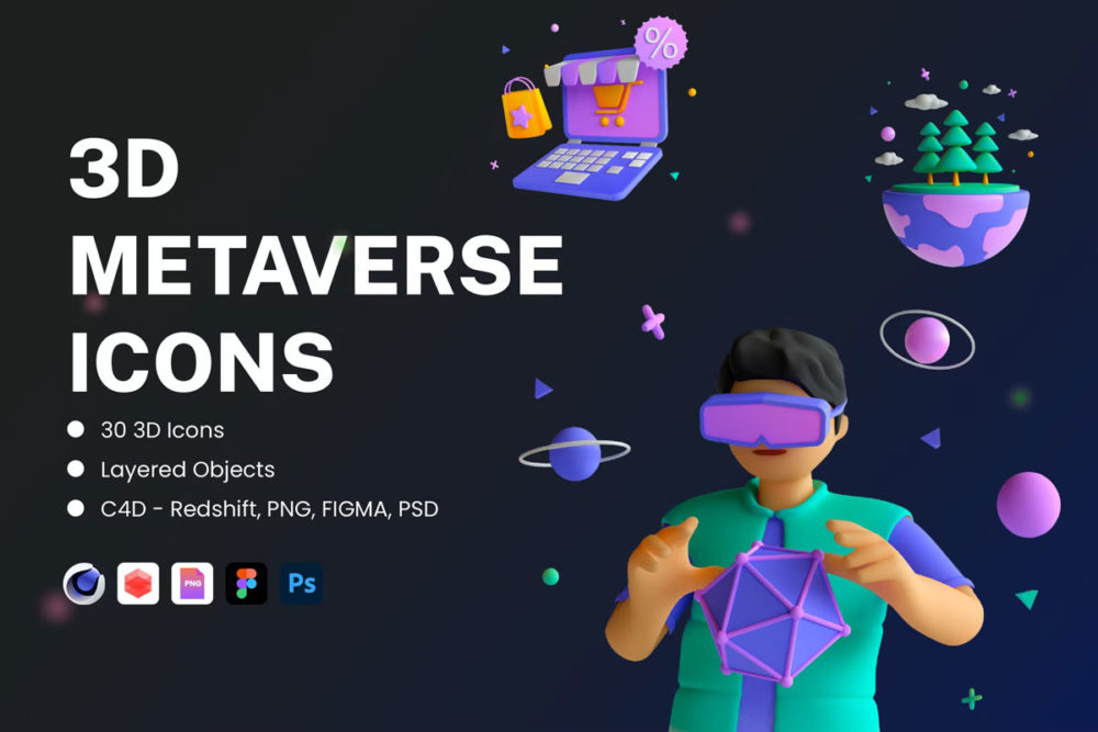 未来高级虚拟VR人物头像3D图标icons设计素材 3D Metaverse Icon Set - Vol 1_img_2