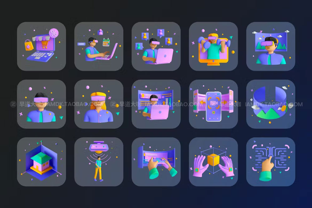 未来高级虚拟VR人物头像3D图标icons设计素材 3D Metaverse Icon Set - Vol 1_img_2