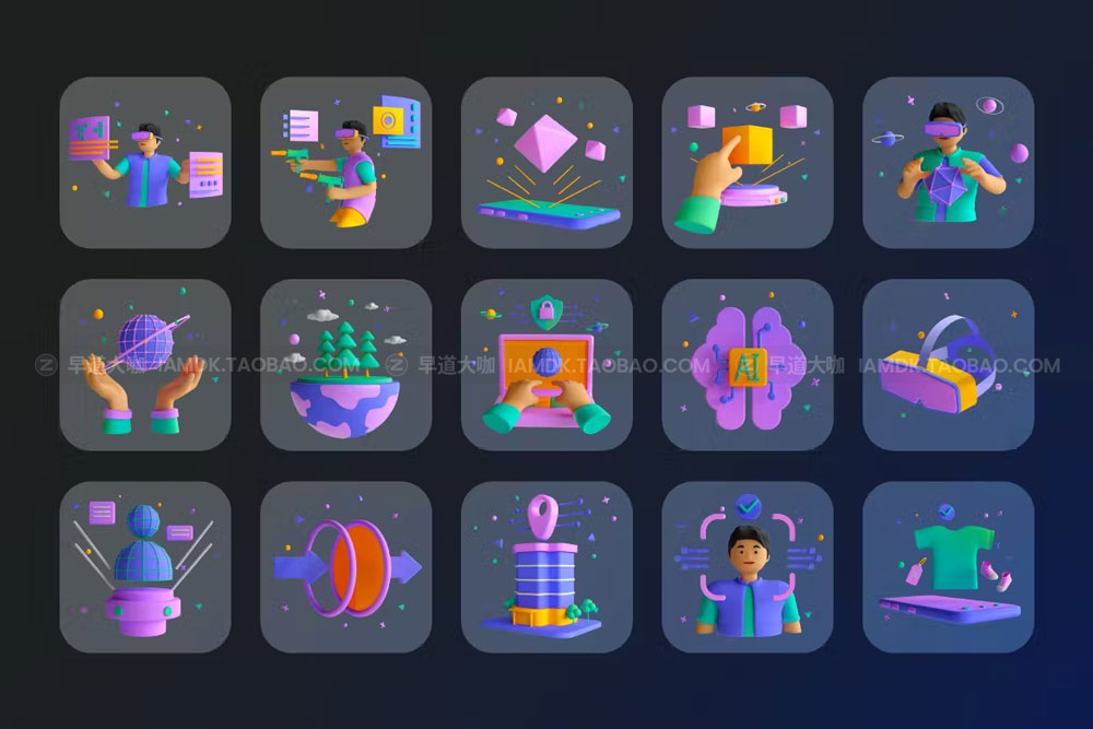 未来高级虚拟VR人物头像3D图标icons设计素材 3D Metaverse Icon Set - Vol 1_img_2