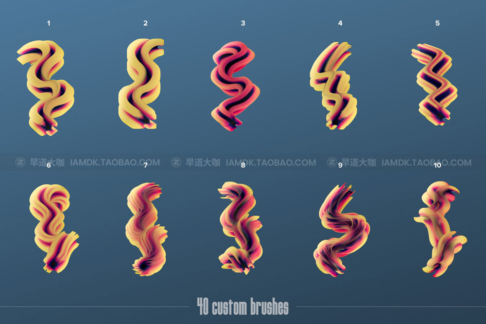 潮流活力流体油漆涂料抽象艺术绘画不规则立体Ps笔刷样式设计素材 Gradial—Multicolor Photoshop Brushes_img_2