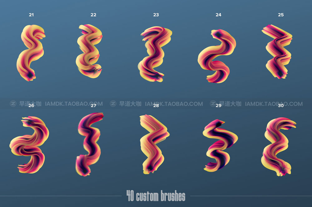 潮流活力流体油漆涂料抽象艺术绘画不规则立体Ps笔刷样式设计素材 Gradial—Multicolor Photoshop Brushes_img_2