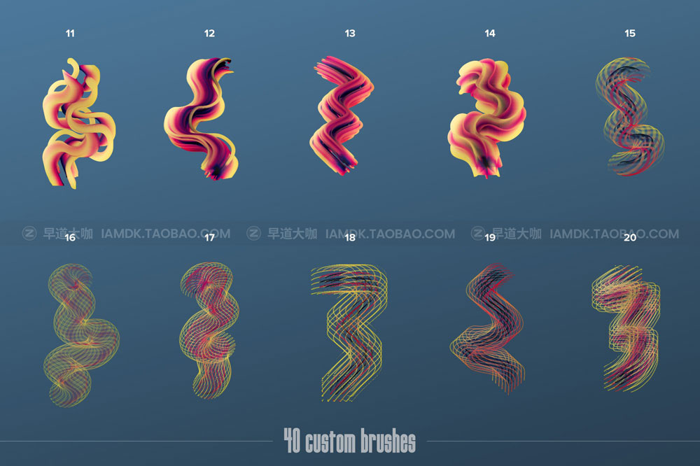 潮流活力流体油漆涂料抽象艺术绘画不规则立体Ps笔刷样式设计素材 Gradial—Multicolor Photoshop Brushes_img_2