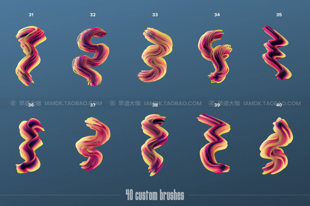 潮流活力流体油漆涂料抽象艺术绘画不规则立体Ps笔刷样式设计素材 Gradial—Multicolor Photoshop Brushes_img_2