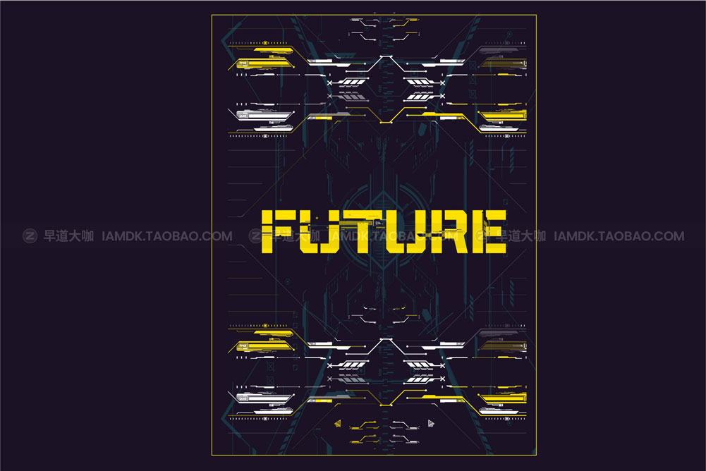 未来复古机能赛博朋克工业HUD仪表盘信息边框Ai矢量图形设计素材 Cyberpunk Retro Futuristic Poster_img_2