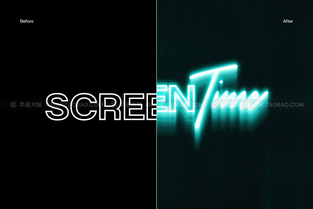 潮流失真幻影毛刺霓虹效果文本标题处理psd样机模板 Divided.Co – Screentime_img_2