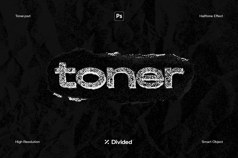 复古做旧半调失真效果标题logo设计展示psd样机模板 Divided.Co – Toner_img_2